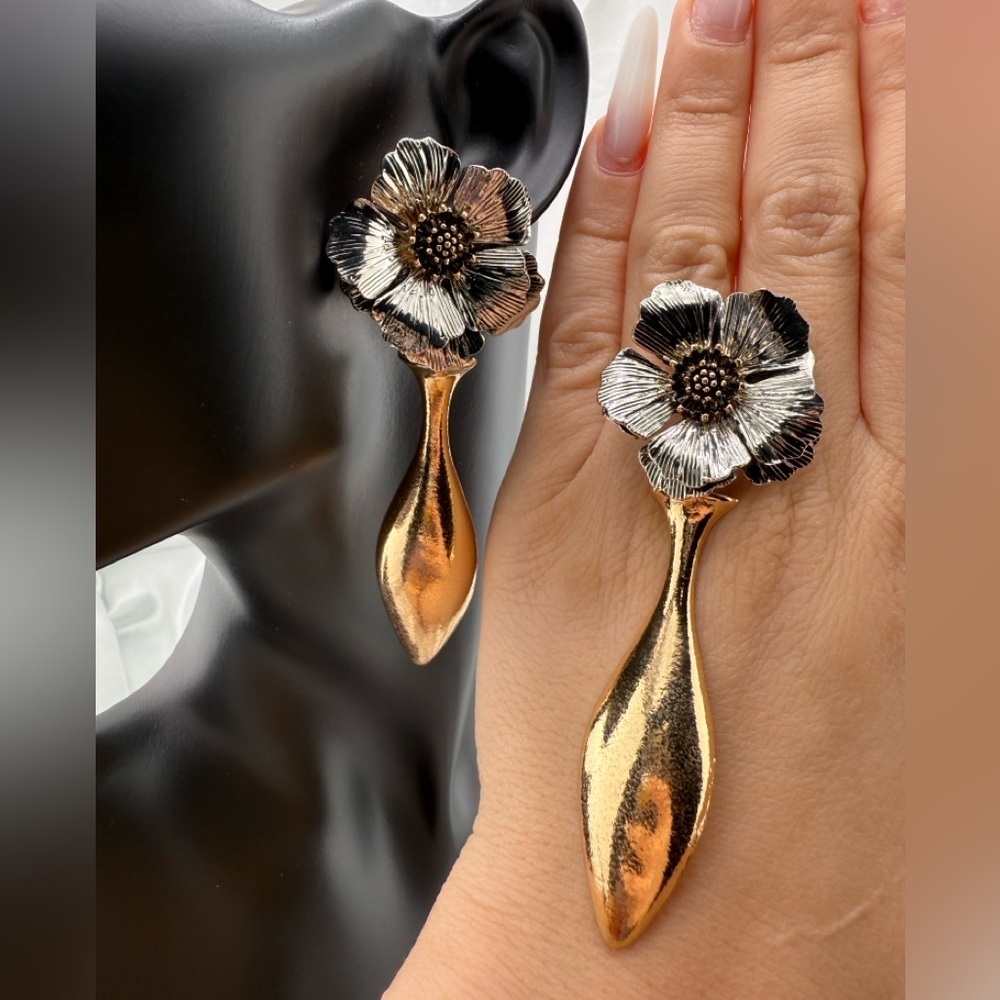 Zara  Gold and Silver Floral Drop Earrings